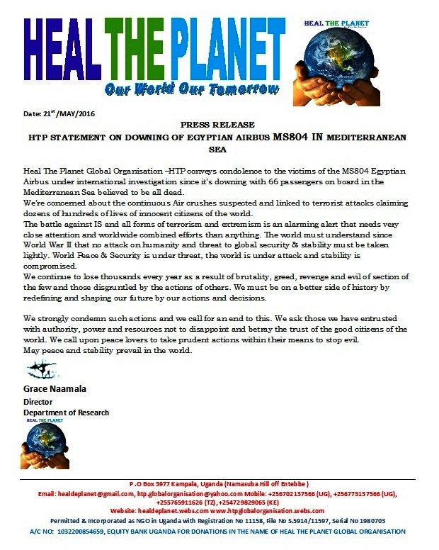 HTP STATEMENT ON DOWNING OF EGYPTIAN AIRBUS MS804 IN MEDITERRANEAN SEA