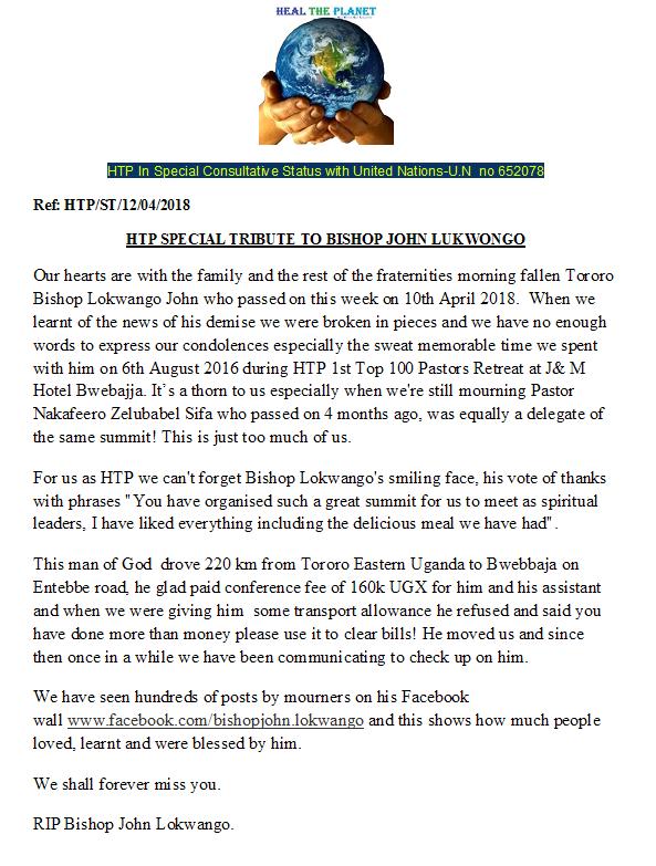 HTP Tribute to Bishop John Lokwango